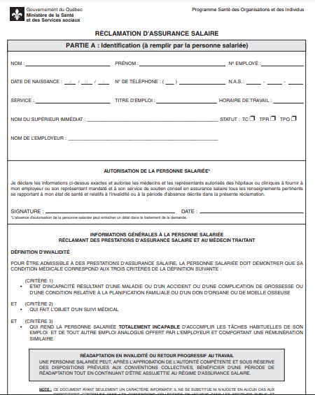 Annexe 8 Formulaire Assurance salaire Santé physique Annexe 8 Formulaire Assurance salaire Santé physique