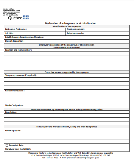 Annex 3 Declaration of a dangerous or at-risk situation Form Annex 3 Declaration of a dangerous or at-risk situation Form