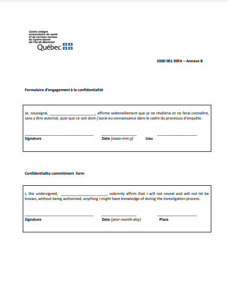 Annex 6 Confidentiality commitment form Harassment or violence in the workplace Annex 6 Confidentiality commitment form Harassment or violence in the workplace