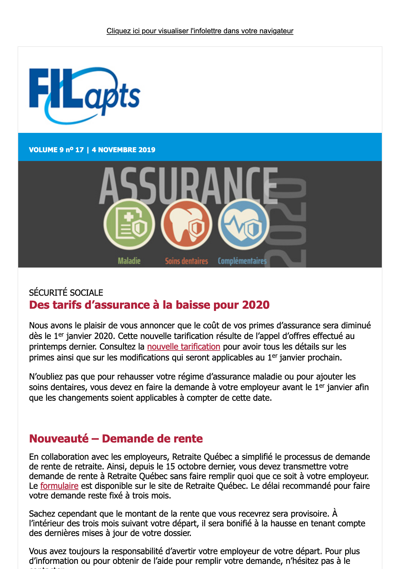 FIL@pts | vol. 9 no 17 Baisse des tarifs d'assurance FIL@pts | vol. 9 no 17 Baisse des tarifs d'assurance