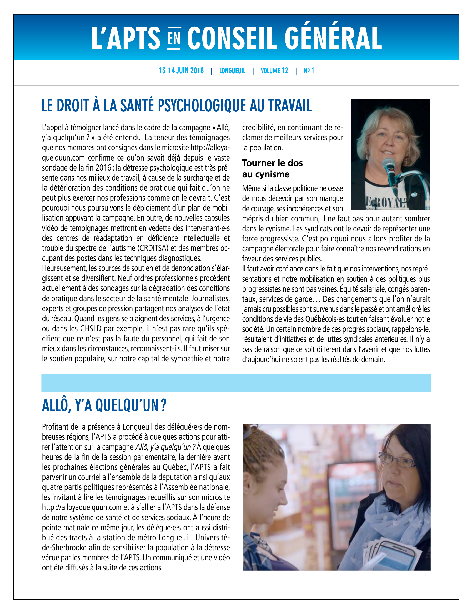 L'APTS en conseil général Juin 2018 L'APTS en conseil général Juin 2018
