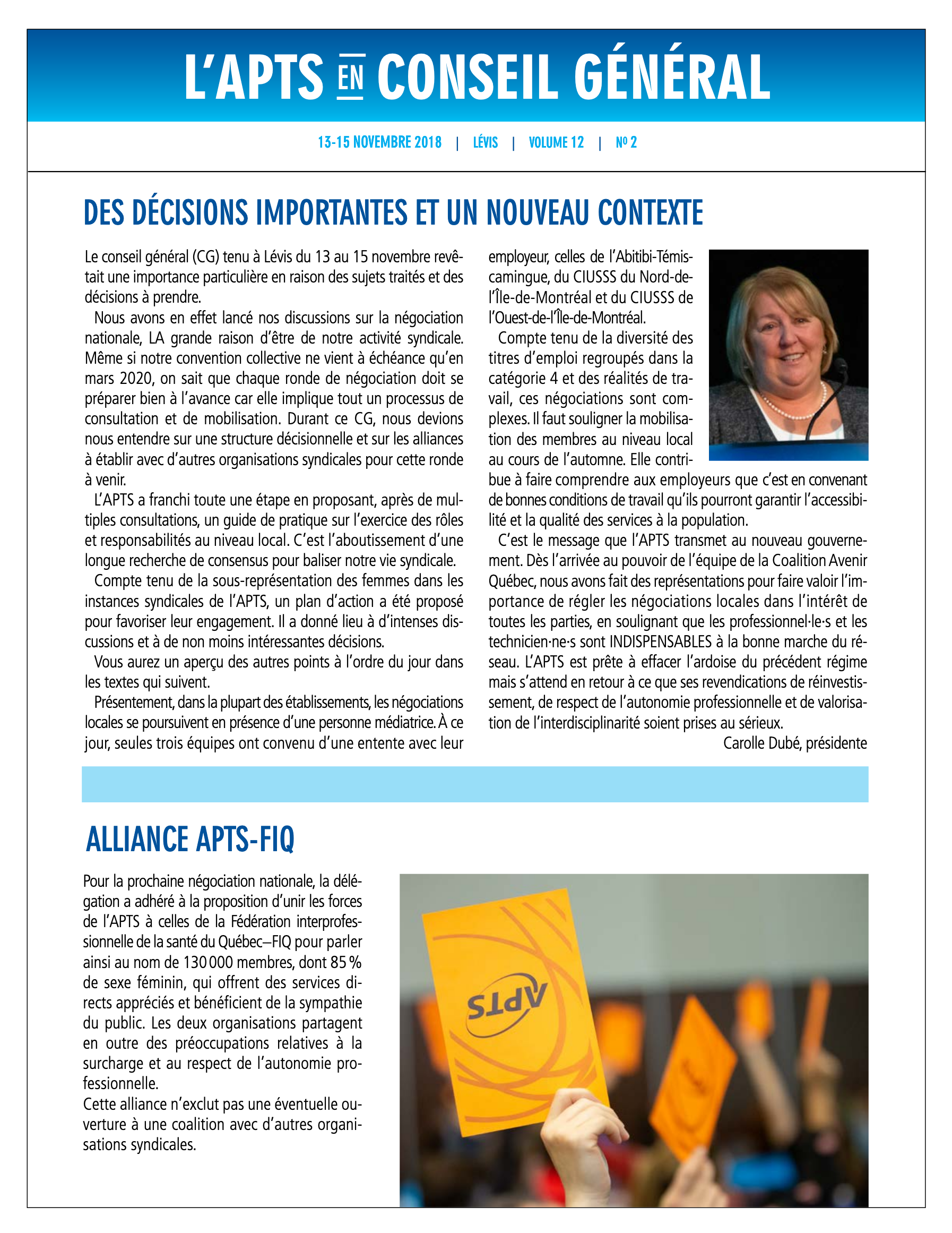 L'APTS en conseil général Novembre 2018 L'APTS en conseil général Novembre 2018