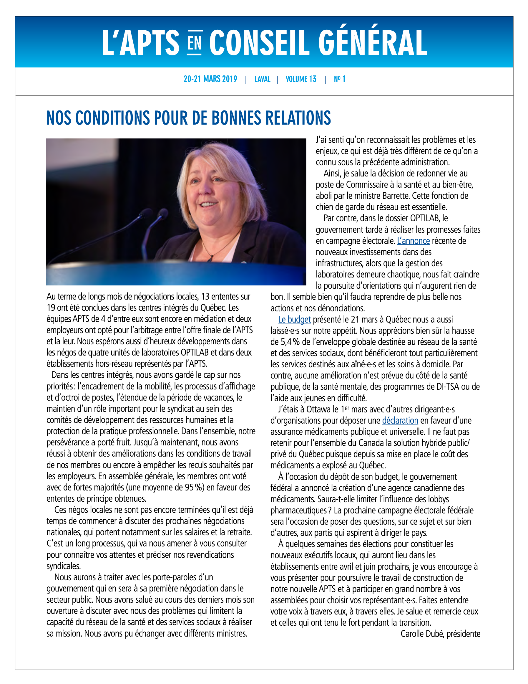 L'APTS en conseil général Mars 2019 L'APTS en conseil général Mars 2019
