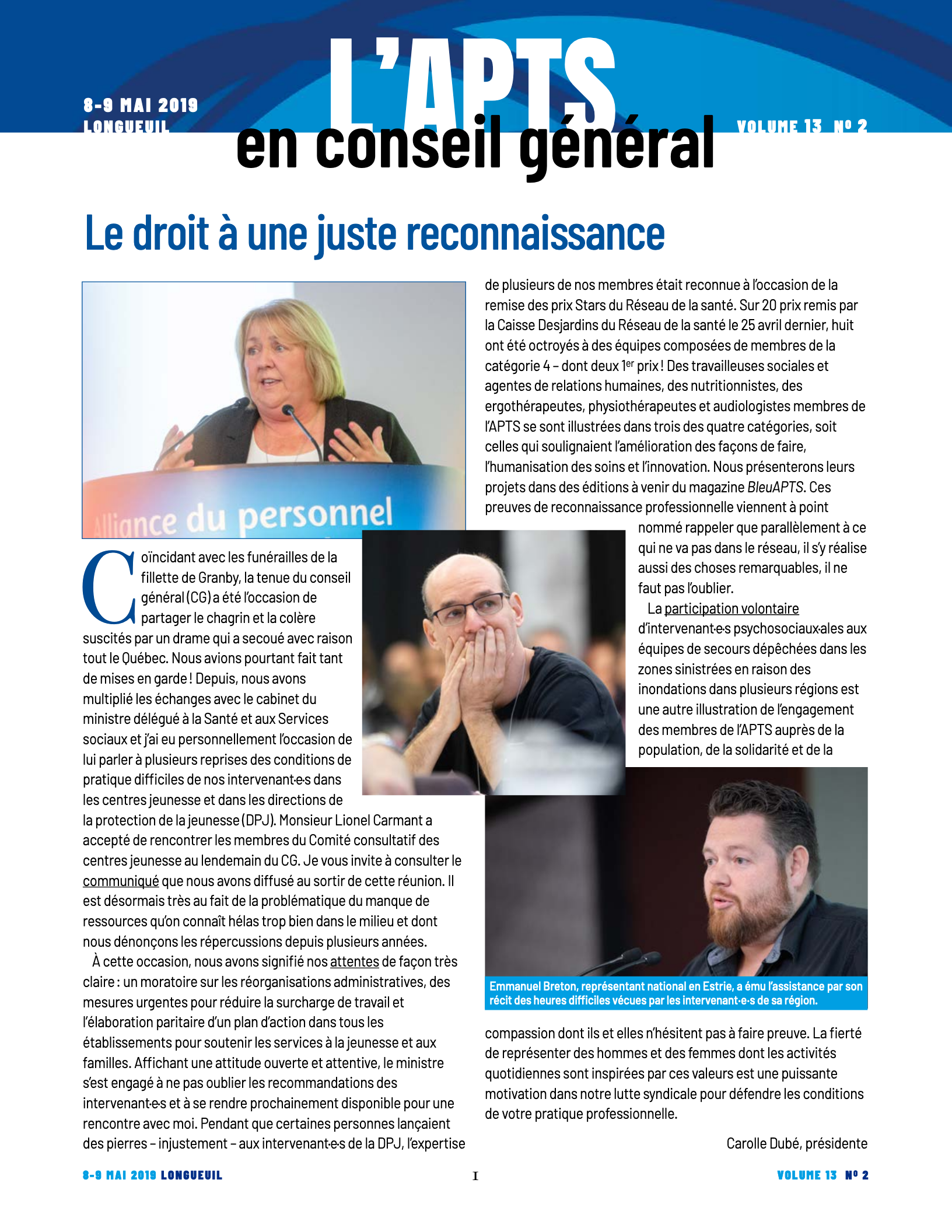 L'APTS en conseil général Mai 2019 L'APTS en conseil général Mai 2019