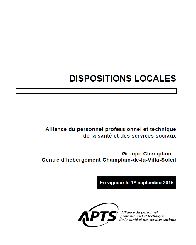 Dispositions locales du Groupe Champlain inc Dispositions locales du Groupe Champlain inc