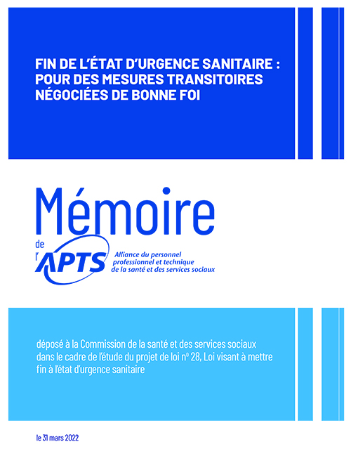 Mémoire PL 28 | Fin de l'état d'urgence sanitaire - Pour des mesures transitoires négociées de bonne foi - mars 2022 Mémoire PL 28 | Fin de l'état d'urgence sanitaire - Pour des mesures transitoires négociées de bonne foi - mars 2022
