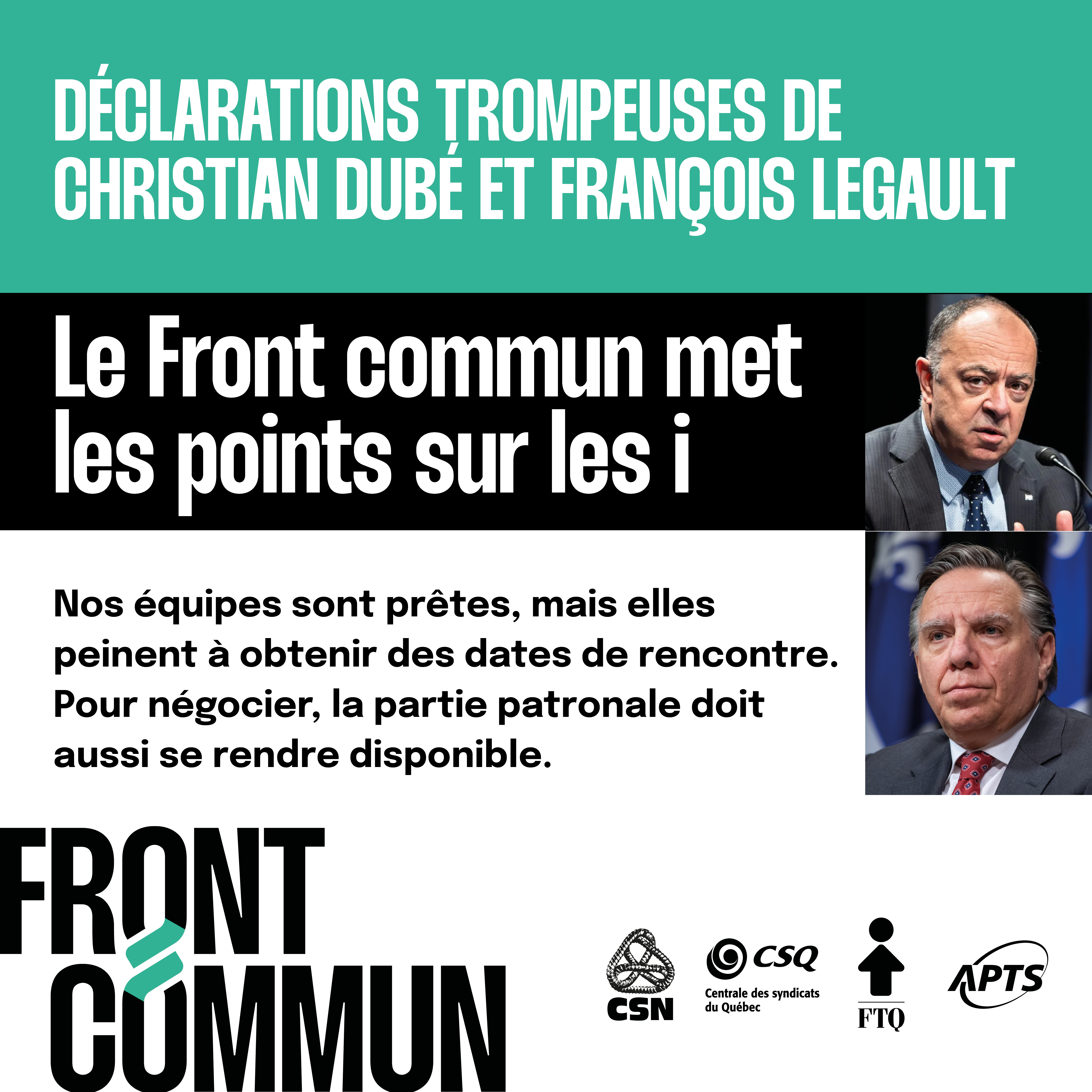 Déclarations du gouvernement: le Front commun met les points sur les «i» - APTS Déclarations du gouvernement: le Front commun met les points sur les «i» - APTS