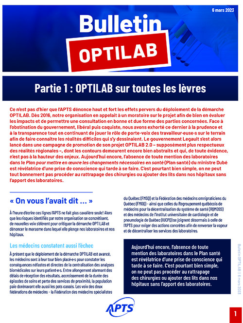Bulletin OPTILAB mars 2023 Bulletin OPTILAB mars 2023