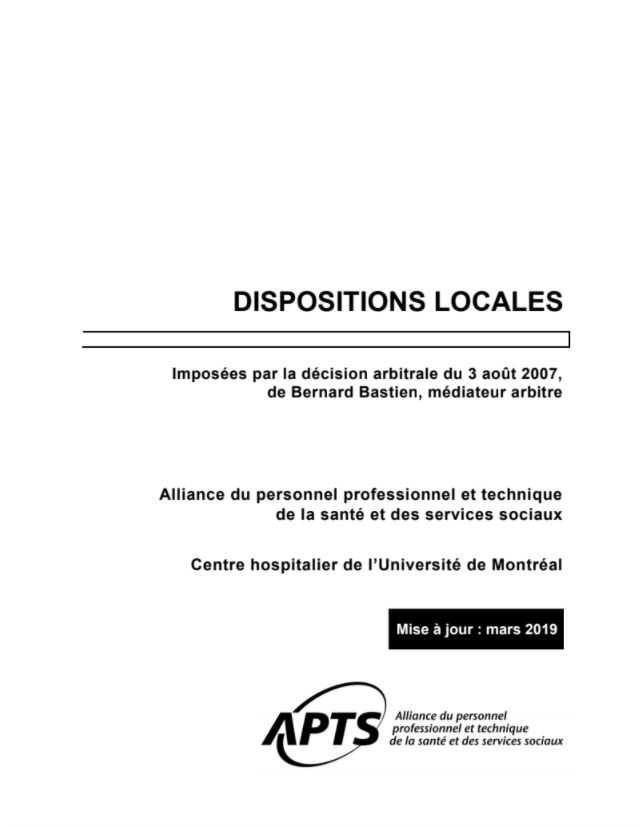 Dispositions locales du CHUM Dispositions locales du CHUM