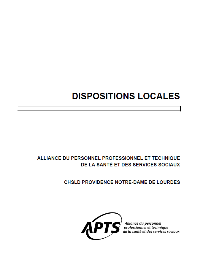 Dispositions locales du CHSLD Providence Dispositions locales du CHSLD Providence