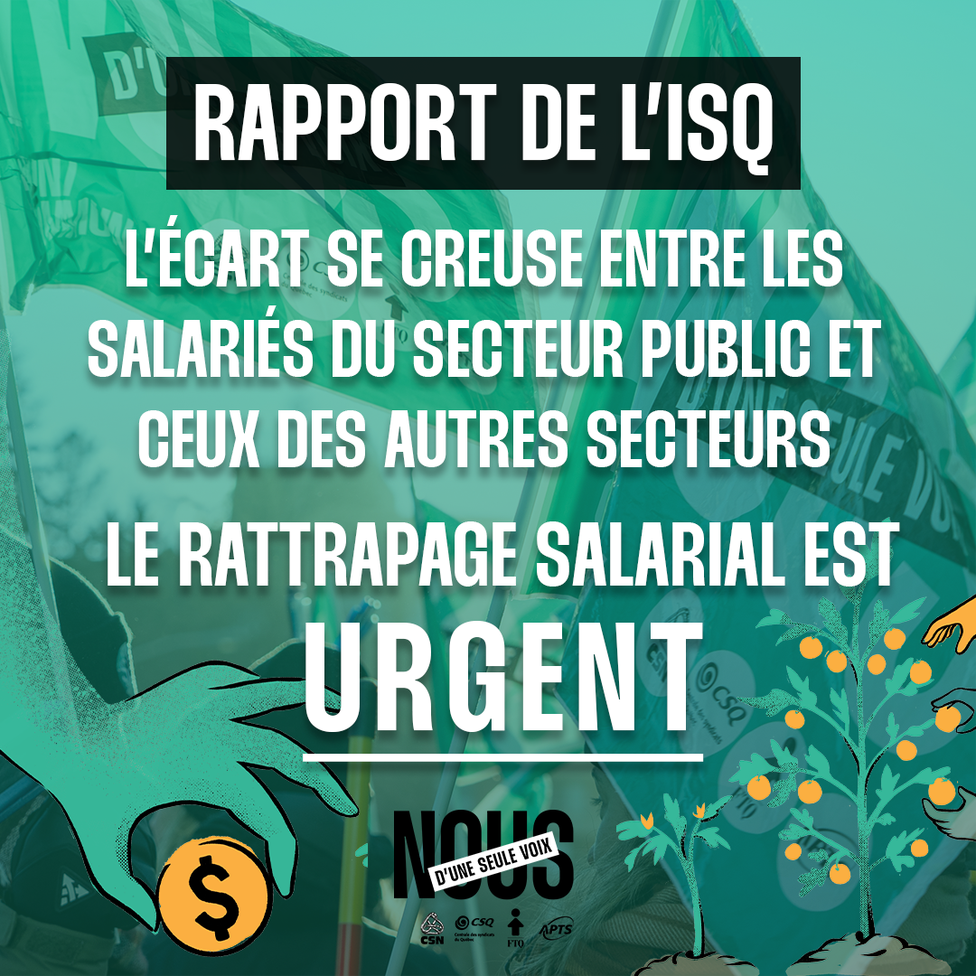 Réaction du Front commun au rapport de l’ISQ sur la rémunération des employées et employés de l’administration québécoise | Le rattrapage salarial est urgent - APTS Réaction du Front commun au rapport de l’ISQ sur la rémunération des employées et employés de l’administration québécoise | Le rattrapage salarial est urgent - APTS