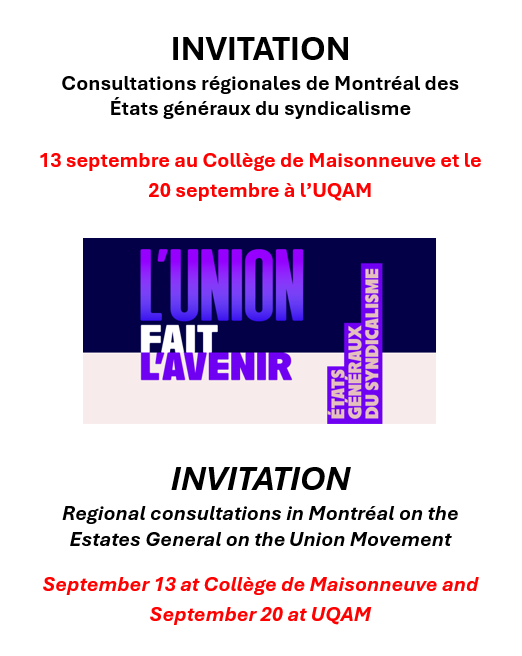 INVITATION - États généraux du syndicalisme / INVITATION - Estates General on the Union Movement - APTS INVITATION - États généraux du syndicalisme / INVITATION - Estates General on the Union Movement - APTS